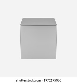 3d Silver Metal Cube Isolated On Light Background. Render A Rotating Chrome Steel Box In Perspective With Lighting And Shadow. Realistic Vector Geometric Shape