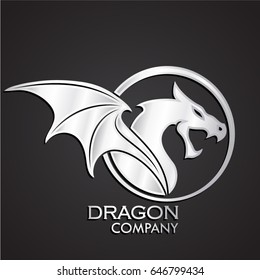 3d silver metal dragon logo