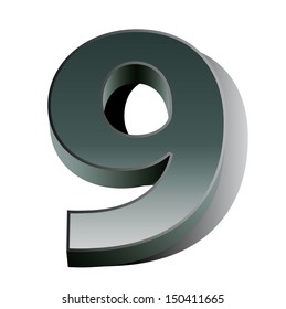 3d silver metal numbers - number 9