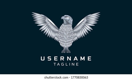 3d silver metal shiny eagle design logo