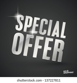3D silver or metal special offer word. Vector