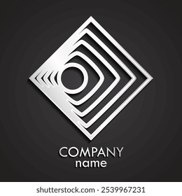 3d silver metal square circle linear logo design