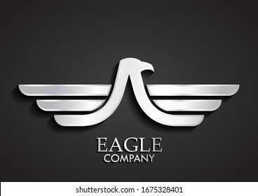 3d silver metal stylized eagle linear wings logo