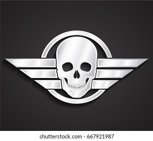 3d silver metal winged skull military symbol