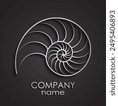 3d silver nautilus shell spiral shape logo