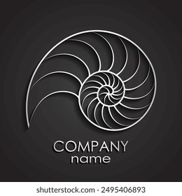 3d silver nautilus shell spiral shape logo