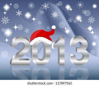 3D silver number 2013 with Santa's hat. 10EPS. Vector illustration.