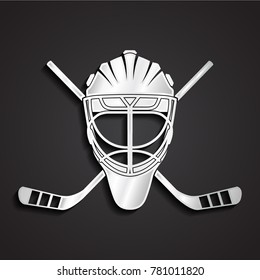 3d silver shiny metal hockey helmet with crossed hockey sticks symbol