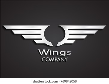3d silver shiny metal wings