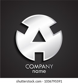 3d silver srylized modern shape wheel circle logo