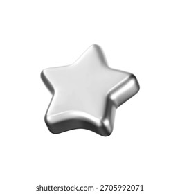 3D-Silber-Stern-Symbol mit Chromeffekt einzeln auf weißem Hintergrund. Glänzender Platin-Stern für Weihnachts- und Neujahrsdekoration. Plakette für Bewertung, Auszeichnung, Leistung, Belohnung. 3D-Vektor