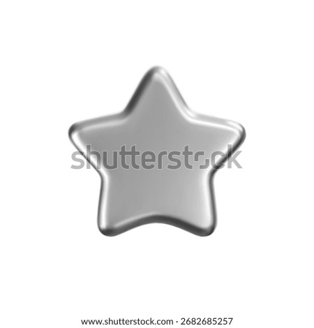 3D silver star icon with chrome effect isolated on white background. Glossy platinum star for Christmas and New Year decoration. Badge for rating, award trophy, achievement, winner reward. 3D vector