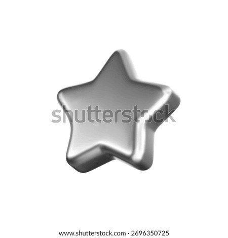 3D silver star icon with chrome effect isolated on white background. Glossy platinum star for Christmas and New Year decoration. Badge for rating, award trophy, achievement, winner reward. 3D vector