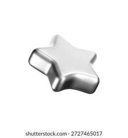 Icono de la estrella de plata 3D aislado en un fondo blanco. Elemento de pentagrama de metal cromado realista para revisión, premio, insignia, regalo de lujo, trofeo premium o Comentarios Cliente. Diseño de decoración de Vector brillante