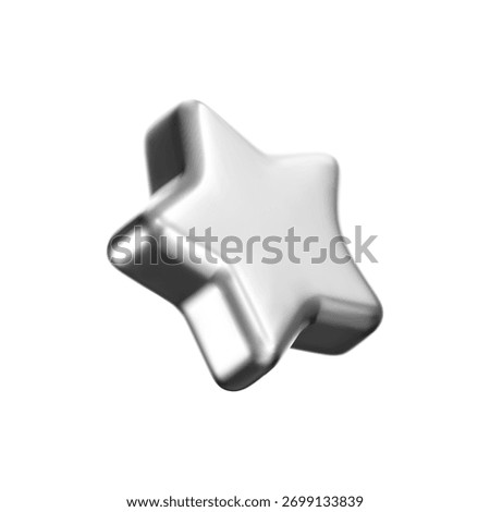 3D silver star icon isolated on a white background. Realistic chrome metal pentagram element for review, award, badge, luxury gift, premium trophy or customer feedback. Glossy vector decoration design