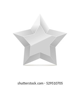 3D silver star isolated on white background. Second place icon. Vector illustration