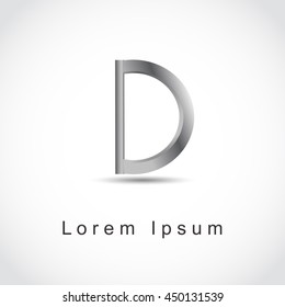 3d silver steel letter D isolated white background