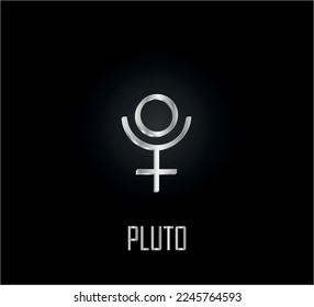 3d silver symbol of dwarf planet pluto on dark background