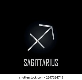 3 d símbolo plateado de zodiaco signo sagittarius sobre fondo oscuro