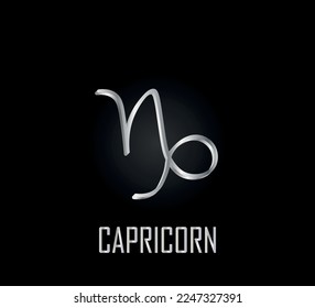 3d silver symbol of zodiac sign capricorn on dark background