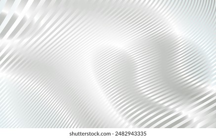 3d silver wave stripy metallic backdrop. Metallic abstract wavy stripes background. Abstract futuristic white silver architecture background. Modern futuristic interior concept. Premium Vector EPS10.