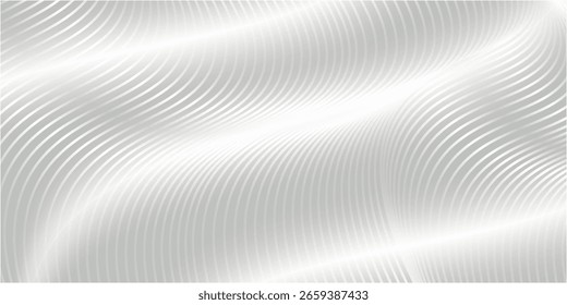 3d onda de prata plano de fundo metálico estripado. Fundo de listras onduladas abstratas metálicas. Resumo da arquitetura futurista de prata branca. Moderno conceito interior futurista. Vetor Premium EPS10.