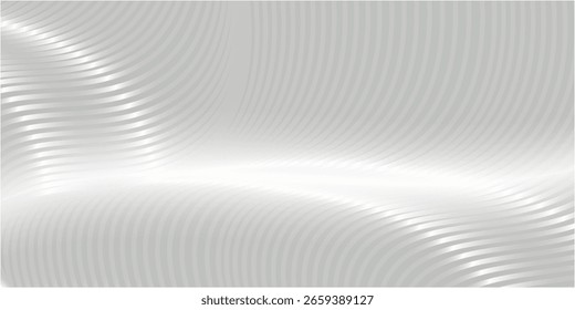 3d silver wave stripy metallic backdrop. Metallic abstract wavy stripes background. Abstract futuristic white silver architecture background. Modern futuristic interior concept. Premium Vector EPS10.