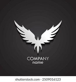 3d silver winged abstract logo, vector illustration