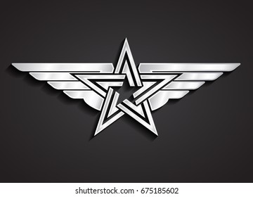 3d silver winged beautiful shape star symbol