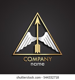 3d silver winged golden arrow triangle logo