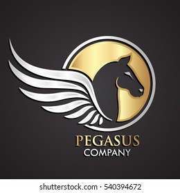 3d silver winged horse pegasus negative shape gold logo