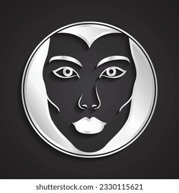 3d silver woman face logo