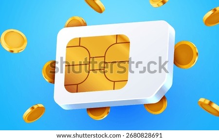 3d sim card chip. Sim card or eSim symbol. Vector illustration