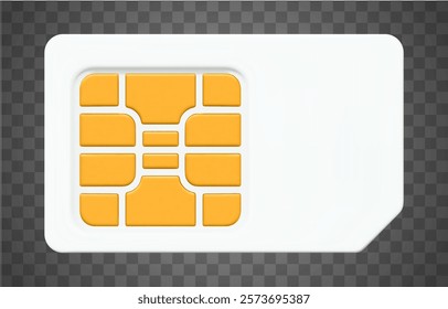 3d sim card icon. White and gold colors. Mobile sim card for gsm network. Stock vector illustration on isolated background.