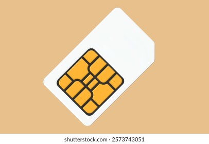 3d sim card icon. White and gold colors. Mobile sim card for gsm network. Stock vector illustration on isolated background.