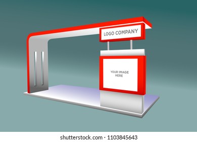 3d simple booth with logo company and screen for image banner advertisement. Vector editable.