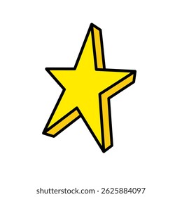 3D Simple and cheerful vector illustration of a yellow star with a black outline. slightly rounded, cartoon style. Stars isolated on white background. Stars vektor. Stars illustration.