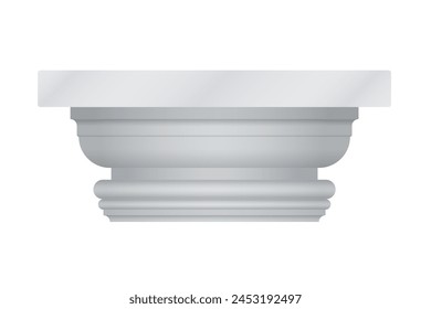 3D simple circular capital at top of realistic marble Greek column vector illustration