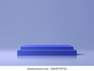 3D simple and elegant blue podium with steps sits on a matching blue background. Product display, Minimal style. Vector illustration