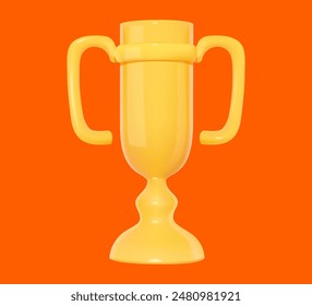 Trofeo de oro simple y elegante en 3D con mangos dobles sobre un fondo naranja vibrante, que representa el éxito y el logro.