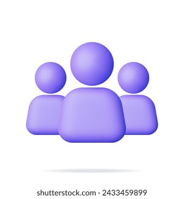 3D Simple Group User Icon Isolated. Render Group Profile Photo Symbol UI. Avatar Sign. Human Management, HR, Business Group or Team. Person or People GUI Element. Realistic Vector Illustration