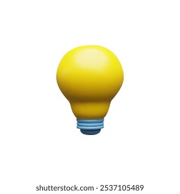3d simple light bulb. Yellow. Electricity, energy, current. Business concept. Solution, successful idea, development. Decorative design element. Vector illustration isolated on white background.