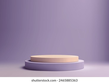 3D-einfaches violettes und gelbes Podium auf weichviolettem Hintergrund, Minimalkonzept, Produkt-Display, Mockup-Präsentation