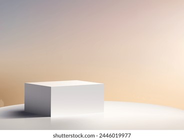 Podio de cubo blanco simple 3D se sienta en una superficie blanca lisa fondo de escena de pared mínima. Pantalla de maqueta de Producto. Ilustración vectorial