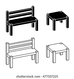 vector de mesa de banco de madera simple de 3D

