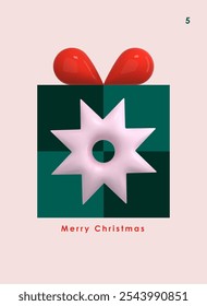 3d simple Xmas and New Year card. Winter holiday icon. Abstract Christmas gift box on white background. New year decoration season element. Vector illustration