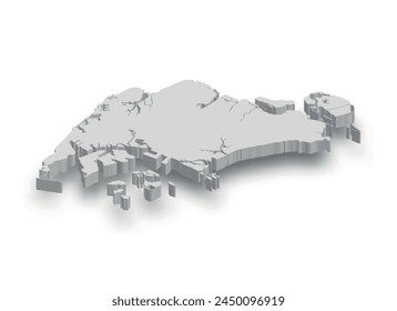 3d Singapore white map with regions isolated on white background