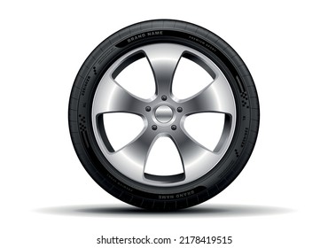 3D single car tire. Poster or banner for website, element of vehicles. Transportation wheel, advertising. Aluminium automobile equipment concept. Realistic three dimensional vector illustration - Shutterstock ID 2178419515