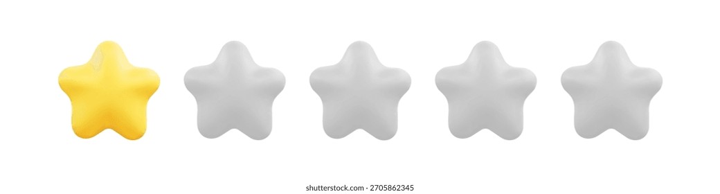 Estrela amarela realçada única 3D entre as estrelas cinzentas, linha de classificação suave para design de interface e feedback