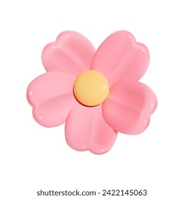 3D Single Pink Flower Blossom with Yellow Center.